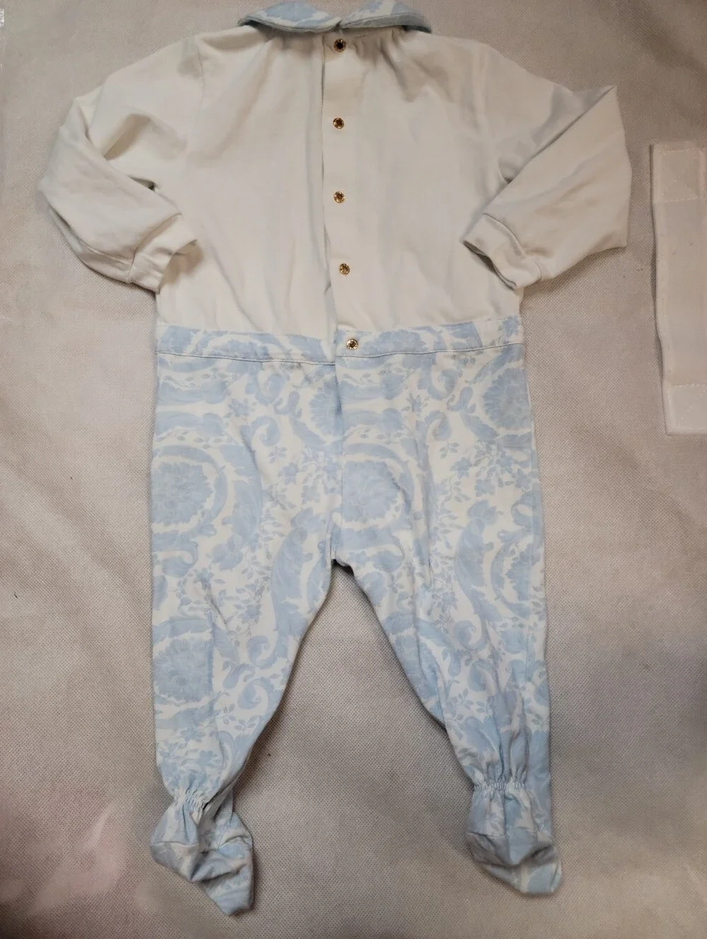 Vesace 9-12m Blue White Barocco Sleepsuit